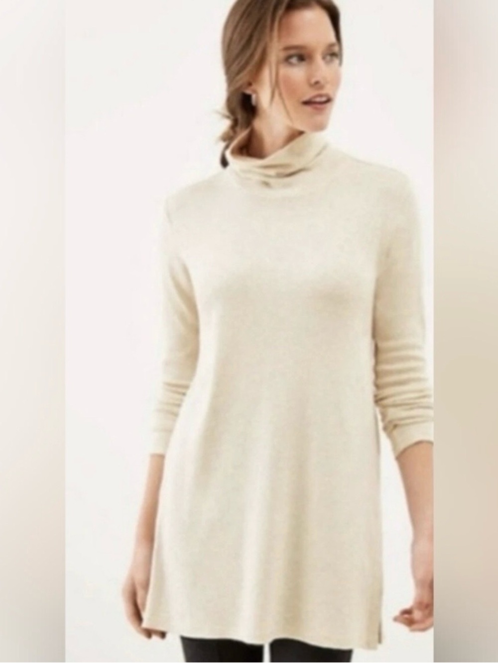 J. Jill Pima Oatmeal Cream Cotton Cowl Neck Tunic Beach Cottage Size XL